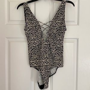 Tory Burch Lace-up Front One Piece Bathing Suit